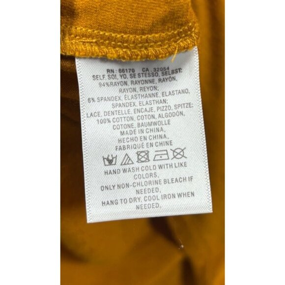 Maeve Mustard Boho Shirt Bell Sleeve Crochet Lace Sz M - Picture 5 of 6